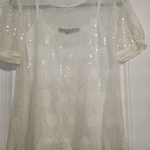 Anthropologie Cream Sequin Blouse